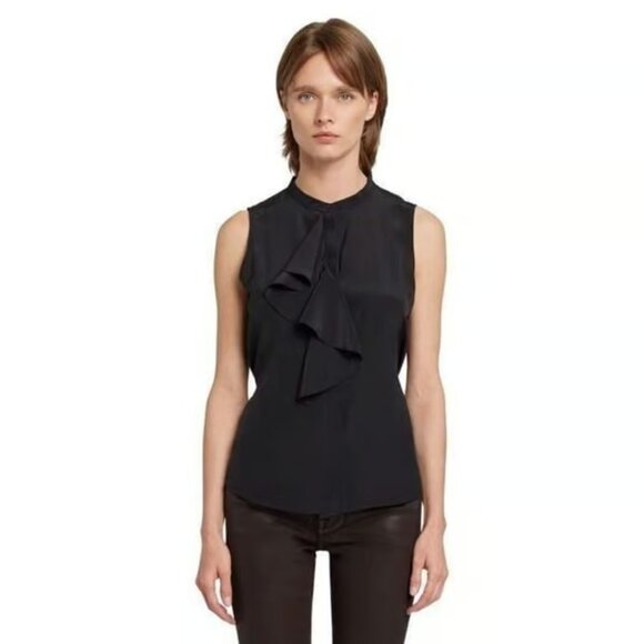 7 For All Mankind Womens Size Medium Black Sleeveless Ruffle Blouse NEW - Picture 1 of 2